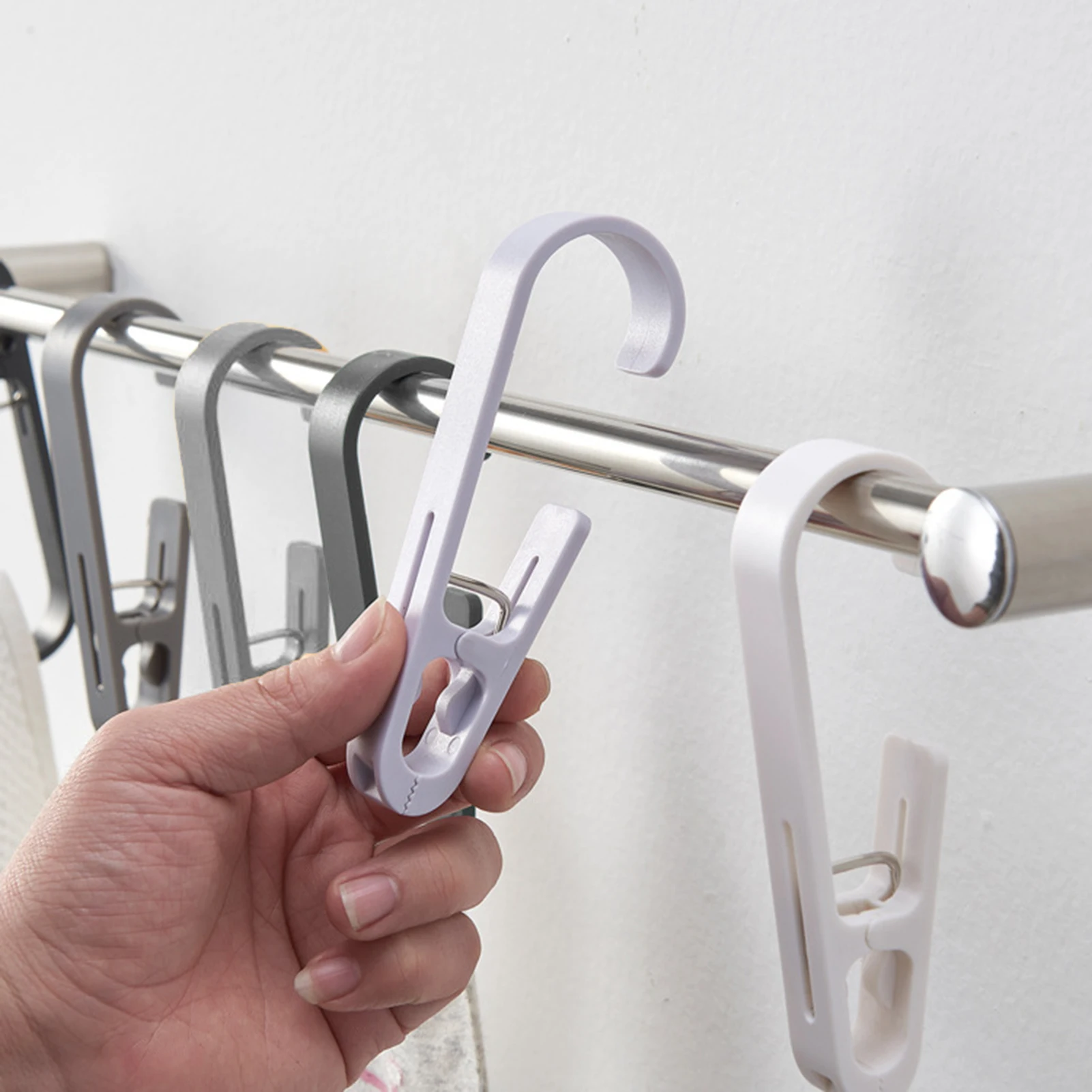 Large Rotating Hanging Clip Hooks 5pcs Bathroom Shower Curtain Holder Organizer Balcony Drying Clothes Hanger Storage Tool view 3
