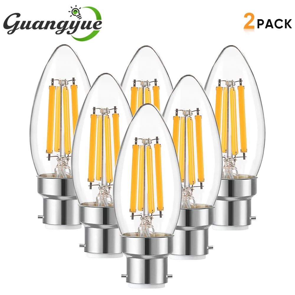 

6W Candle LED Lamp E14 E12 B22 Vintage Filament Light Bulb C35 Clear Glass Warm White 2700K 6000K Room Decoration Edison Bulbs