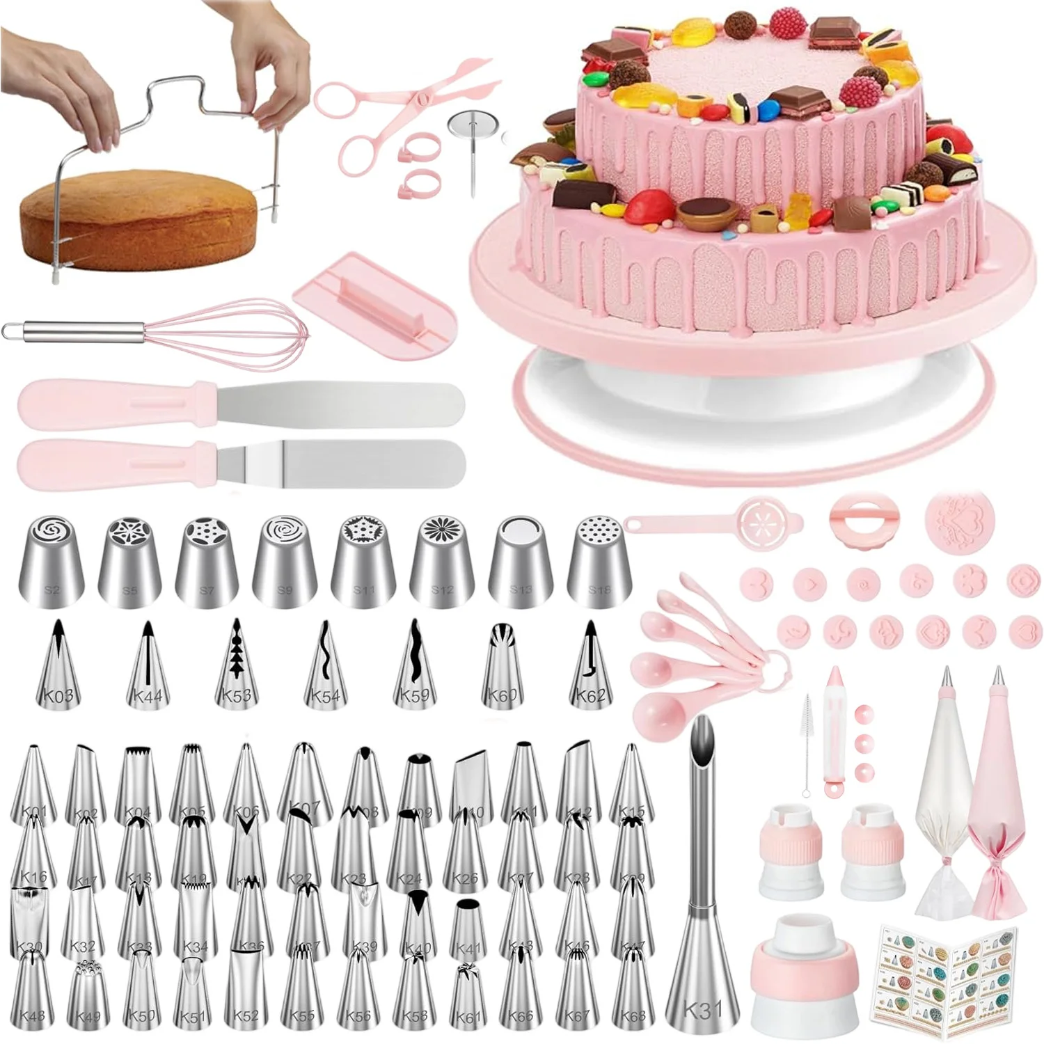 137-teiliges Kuchendekorations-Set für Zuhause, Backzubehör, Werkzeuge, Kuchenständer, Drehteller, Spritztüllen, Spatel für Anfänger & Profis, Schule, Hotel, Restaurant, Café, Bäckerei