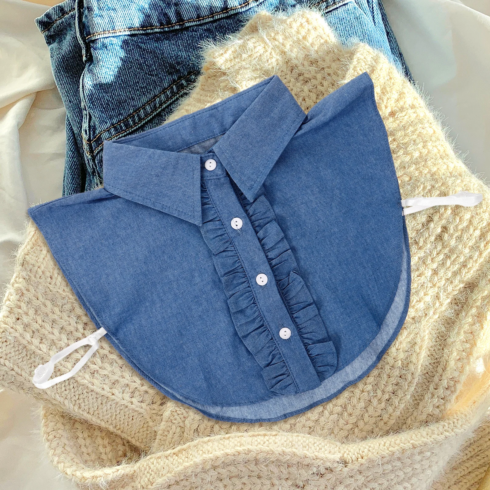 قطعة واحدة من الياقة المزيفة القابلة للفصل، ياقة كاذبة من قماش الدنيم للسيدات، إكسسوار ملابس أنيق مثالي للفساتين والبلوزات #1