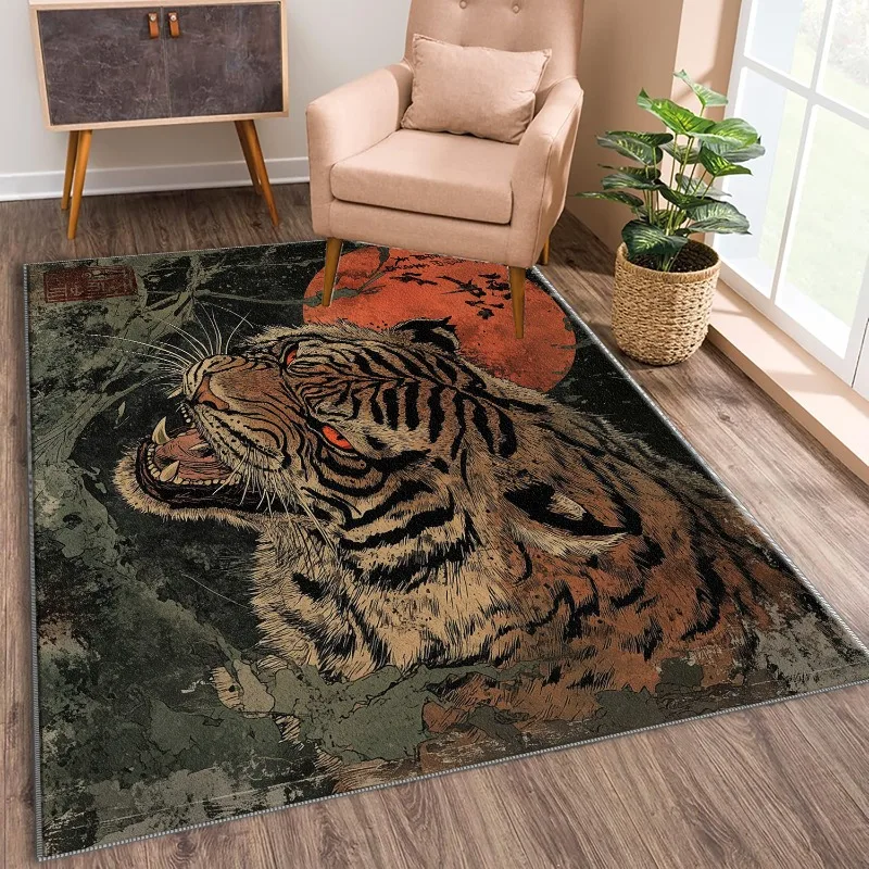 1‑Piece Chinese‑Style Tiger Design Decor Rug, Lightweight Washable Easy‑to‑Maintain Floor Mat for Summer & Autumn