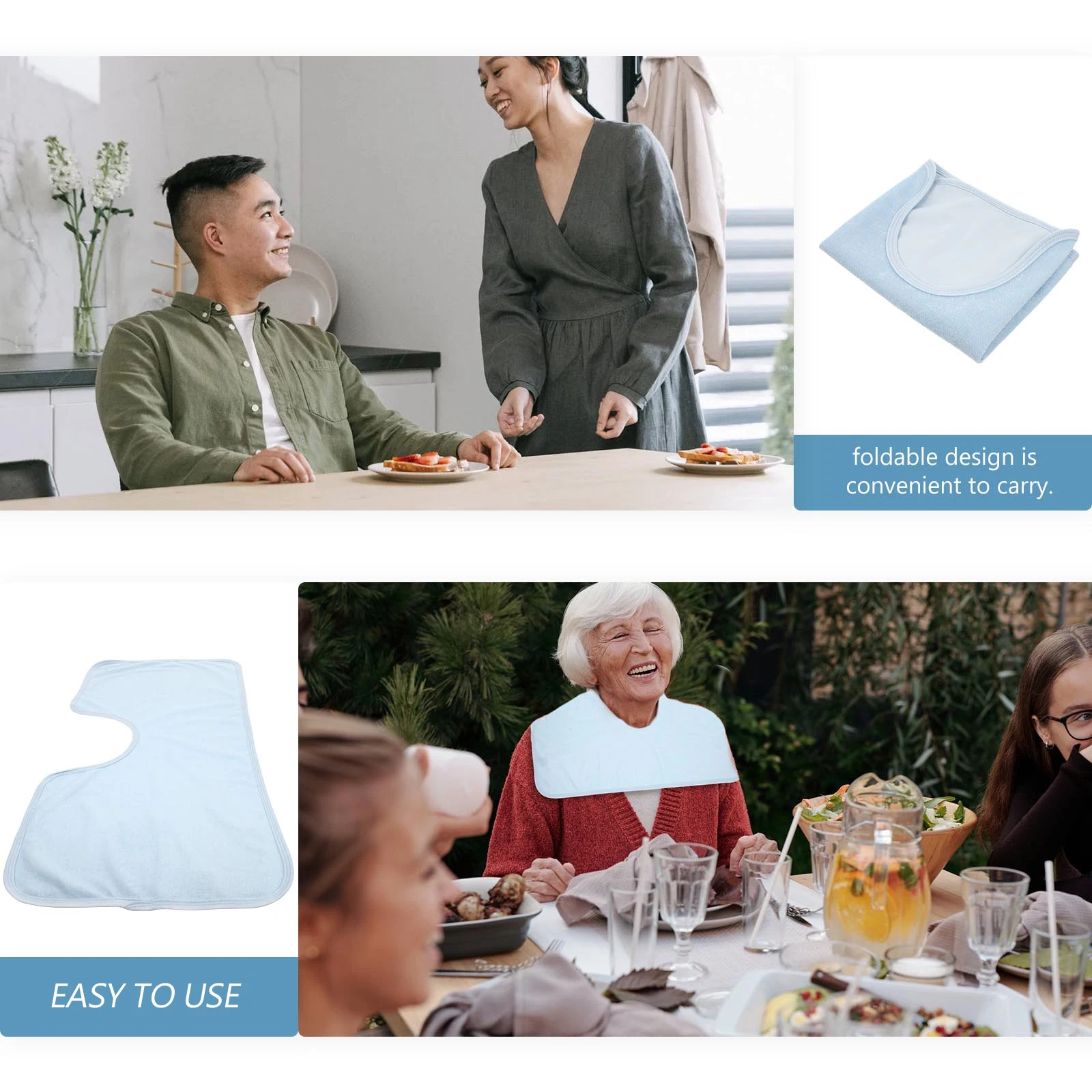 

1pc Bamboo Fiber Drool Bib Sky-Blue Waterproof Reusable Washable Adult Eating Apron For Elderly Mealtime Clothing Protector