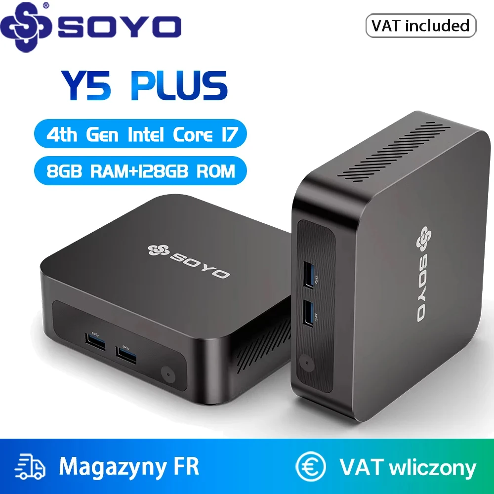 SOYO Y5 Plus Mini PC Procesory Intel Core i7 4. generacji 8 GB pamięci RAM 128 GB SSD Windows 11 PRO Bluetooth WIFI5.2 Komputer Mini z Wyświetlaczem