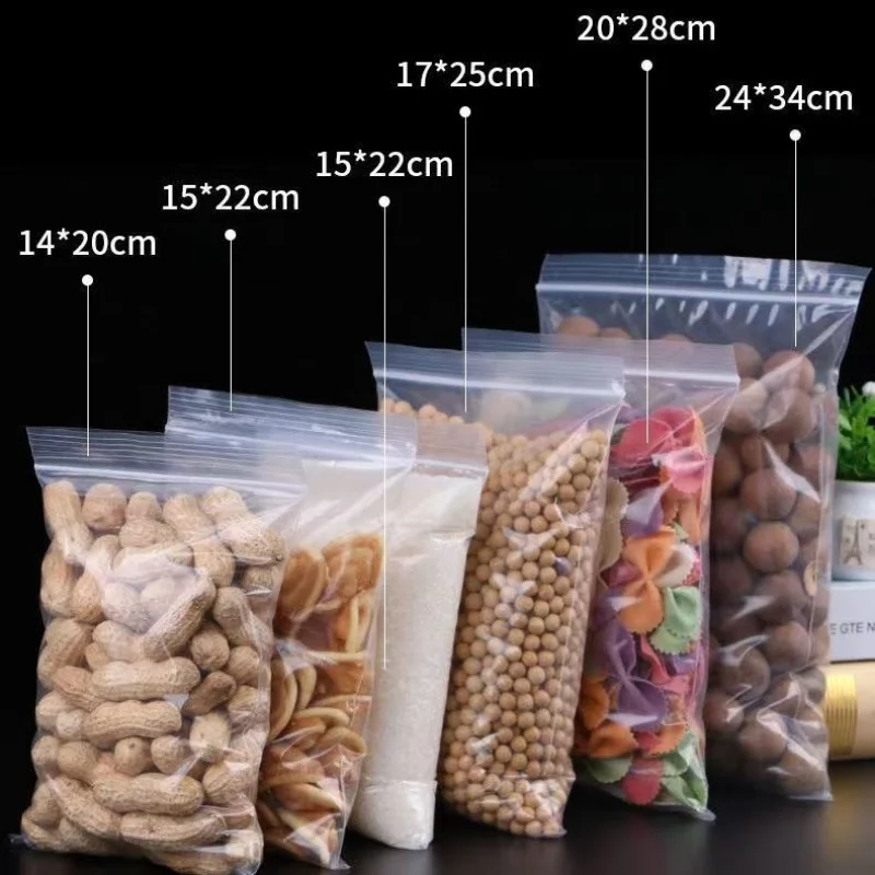 Kendinden mühür şeffaf plastik poli çanta, fermuarlı torba torba, gıda depolama paketi, yeniden kapatılabilir vakum taze çanta, 200 adet paketi
