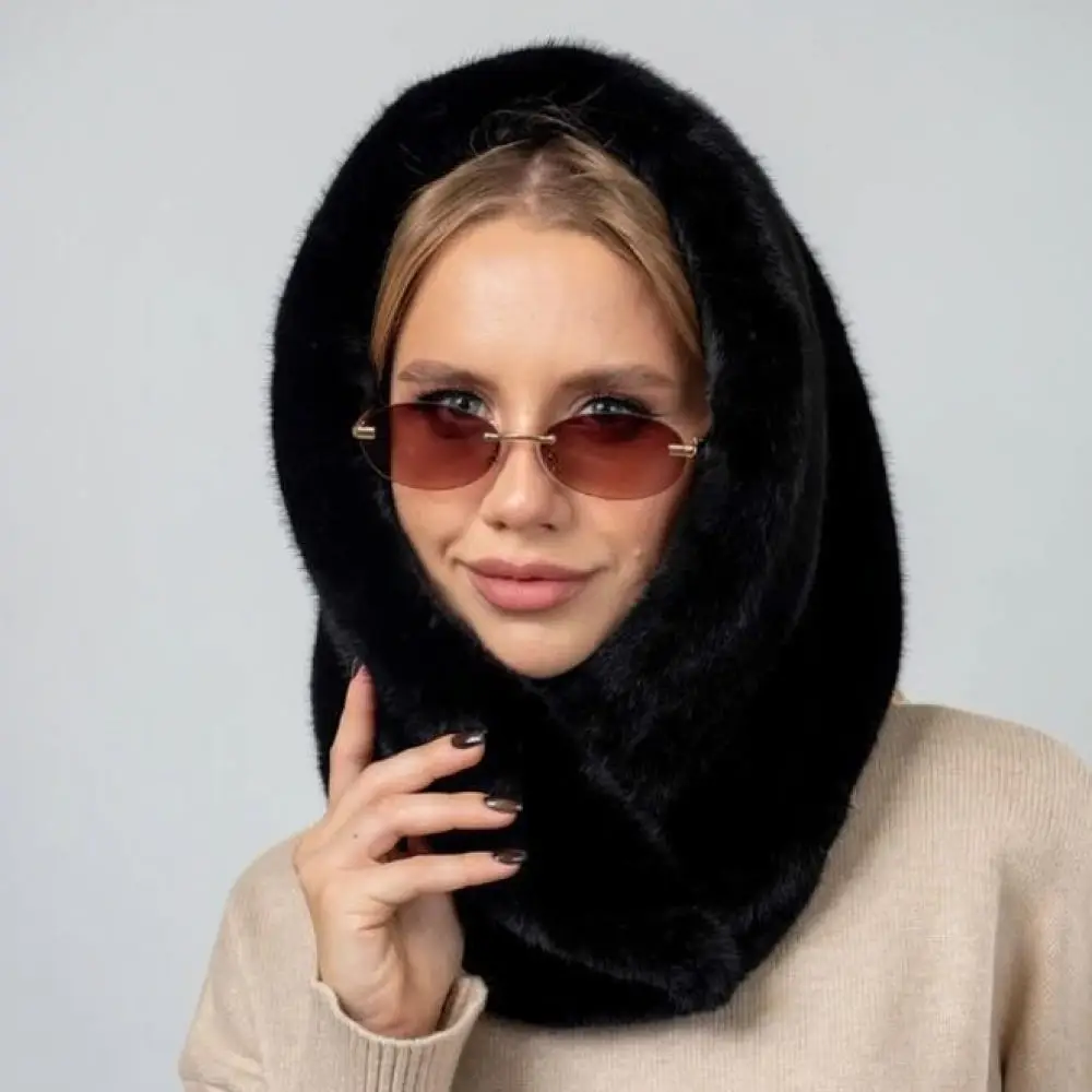 Winter Plush Hat Women Warm Ear Flap Cap Neck Warmer Integrated Cute Soft Thick Windproof Cold Weather Outdoor Fashion Beanie