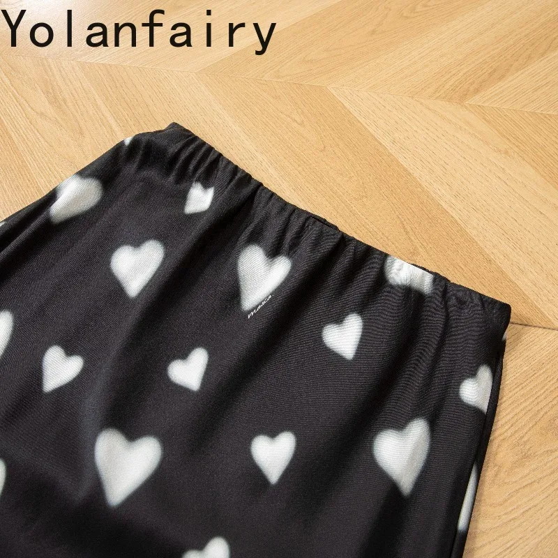 YOLANFAIRY 93% Mulberry Silk Skirt Women Fashion 2026 Summer Korean Style Skirts Long High-waist Skirt White Heart Jupe Femme