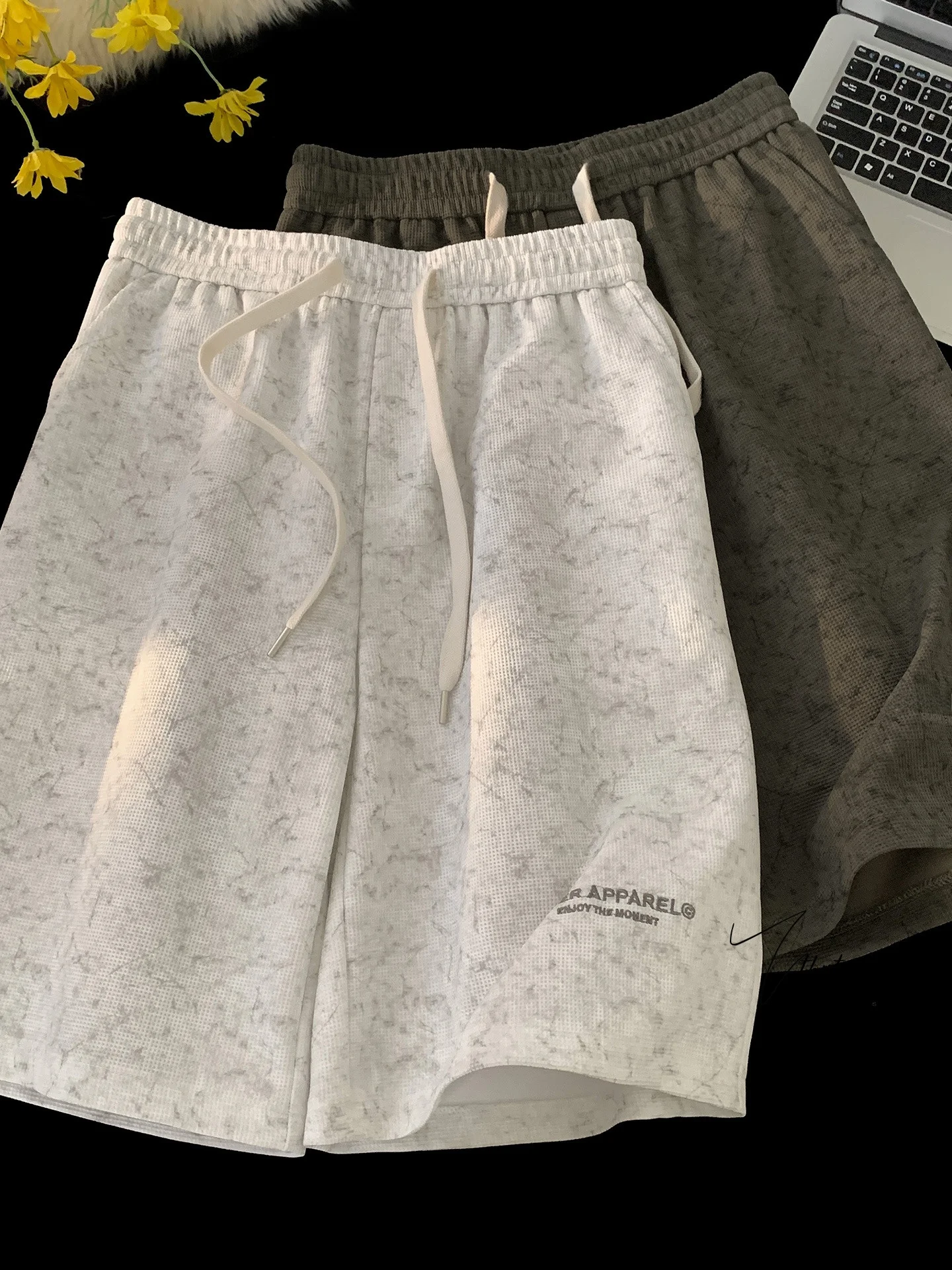 

V37 American Design Spor Men's orts Loose Straight Leg Casual Pants Trendy Brand New Autumn Sle Five-Quarter Length