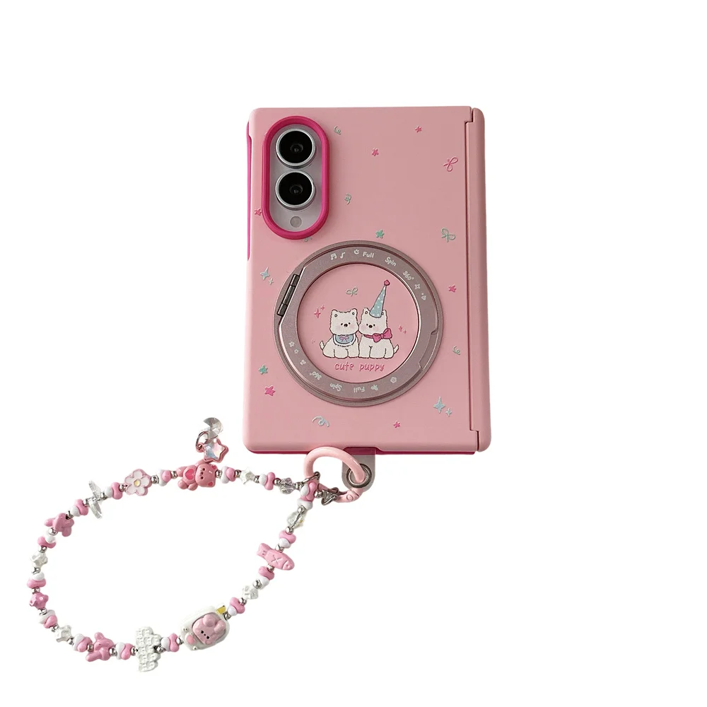 Fashion New Pink puppy Magnetic Phone Case For Samsung Galaxy Z Fold8 Kawaii Shockproof for Magsafe 360° rotating bracket Cover