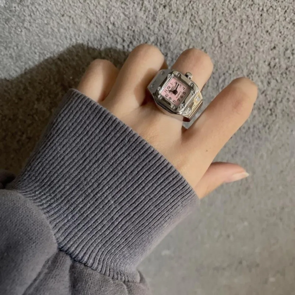 Fashion Jewelry Vintage Rings Jewelry Clock Heart Shape Alloy Roman Quartz Watch Punk Creative Finger Watch Ring Couple