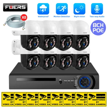 FUERS 8CH Poe 4MP 8MP Camera System Video Surveillance Kit Security Camera PTZ Camera Outdoor Two Way Audio Full Color Night Vision