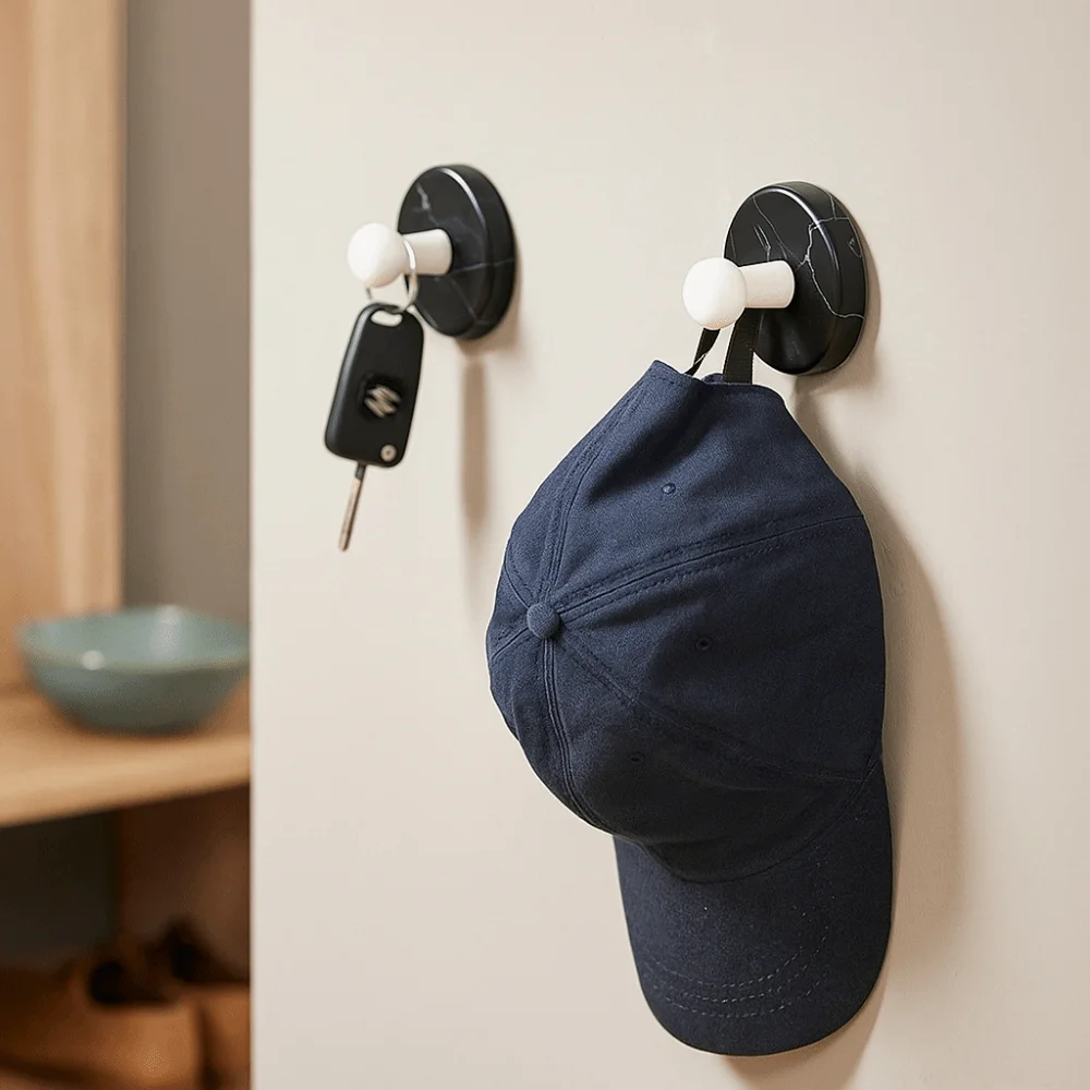 

Storage Rack Self-Adhesive Suction Cup Door Hook Removable Stable Wall Coat Rack Wooden Key Hook Closet