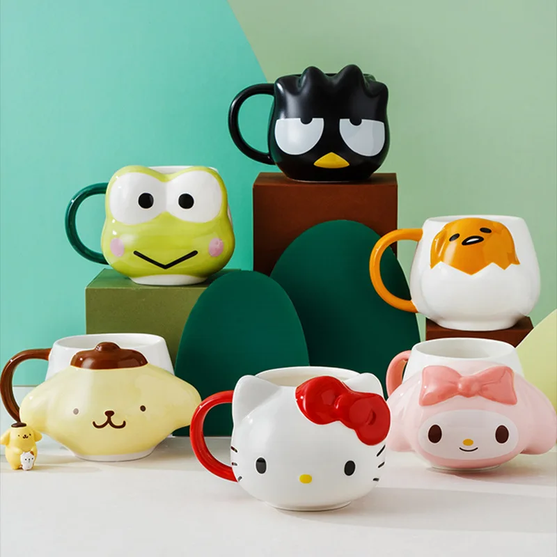 

Керамическая кружка Sanrio Hello Kitty, милая мультяшная чашка для кофе, молока, воды, Kuromi My Melody Pochacco Gudetama, для дома и офиса, для взрослых женщин