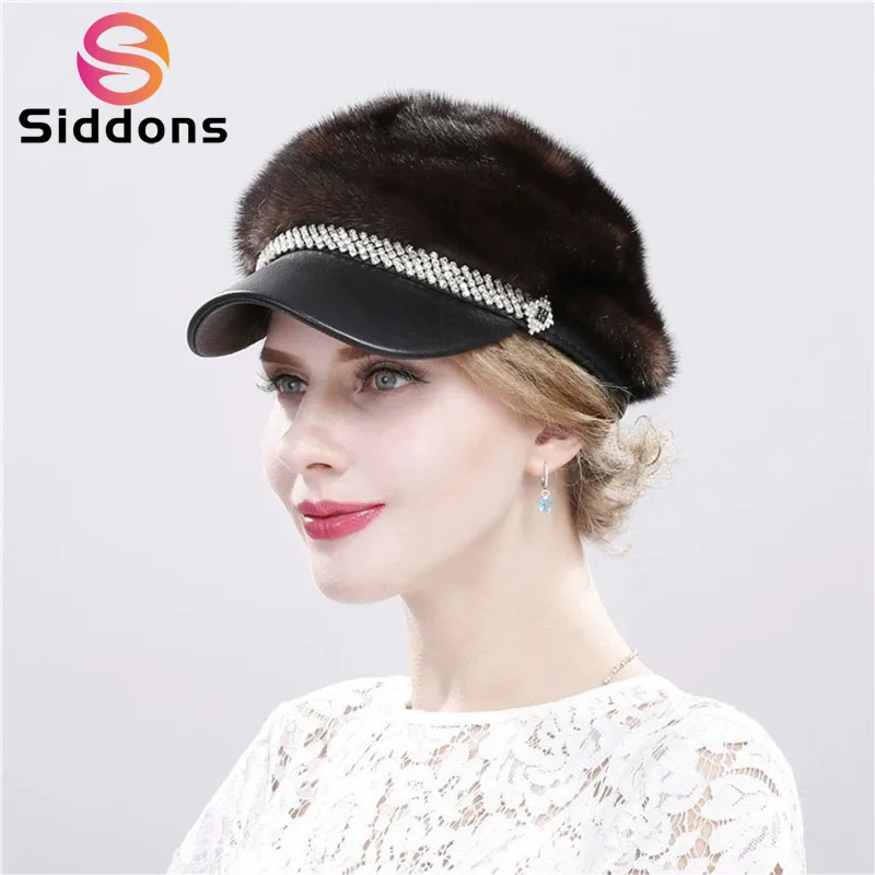 الجودة الطبيعية الإناث موضة فرو المنك قبعة سيدة في الهواء الطلق قبعة فرو منك حقيقي قبعة الشتاء النساء الدفء 100% قبعات فرو المنك الحقيقية #1