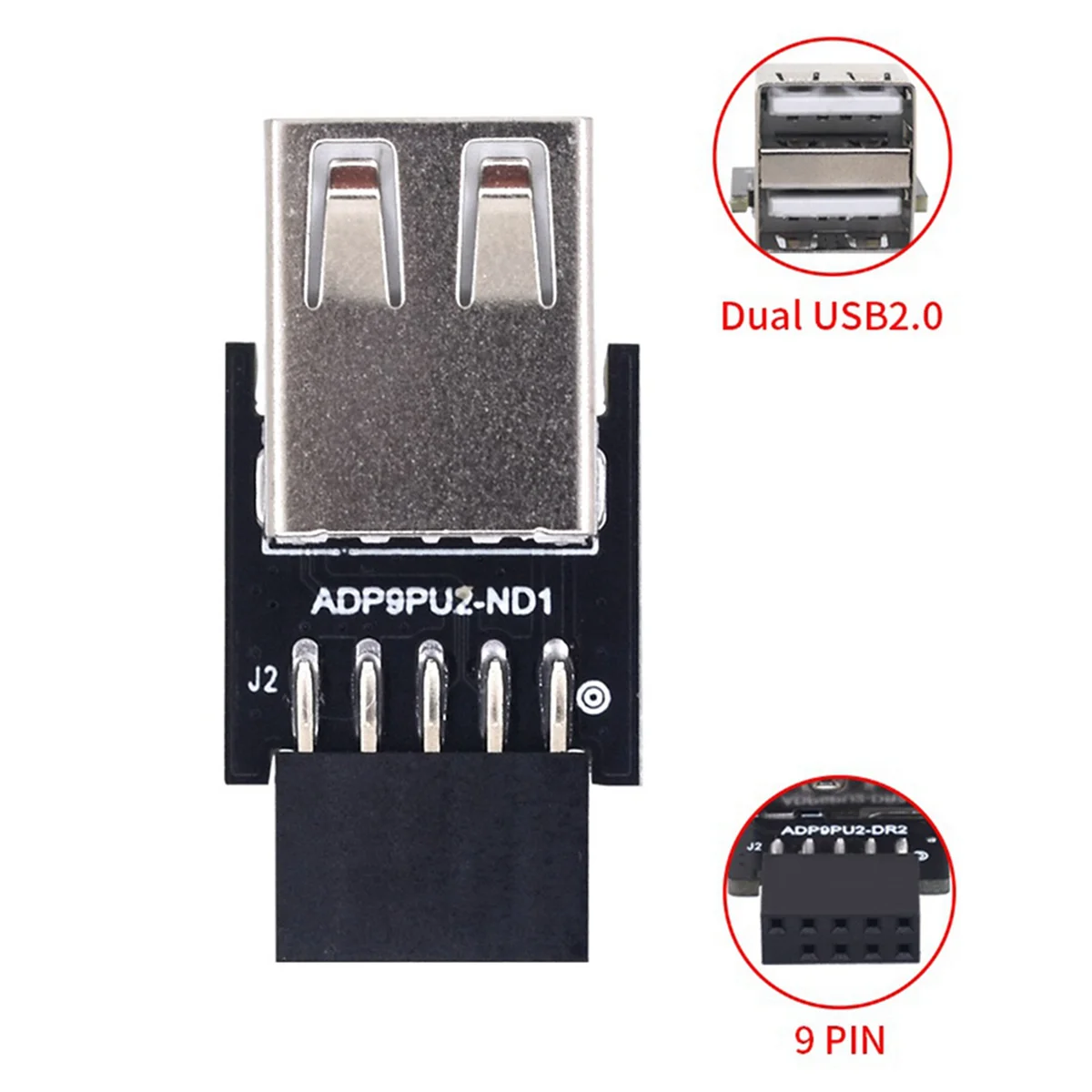 A19E-2X 9Pin Ke 2 Port Konektor Adaptor USB PC Motherboard Internal 9Pin Ke USB2.0 Tipe A Konverter Wanita untuk Komputer