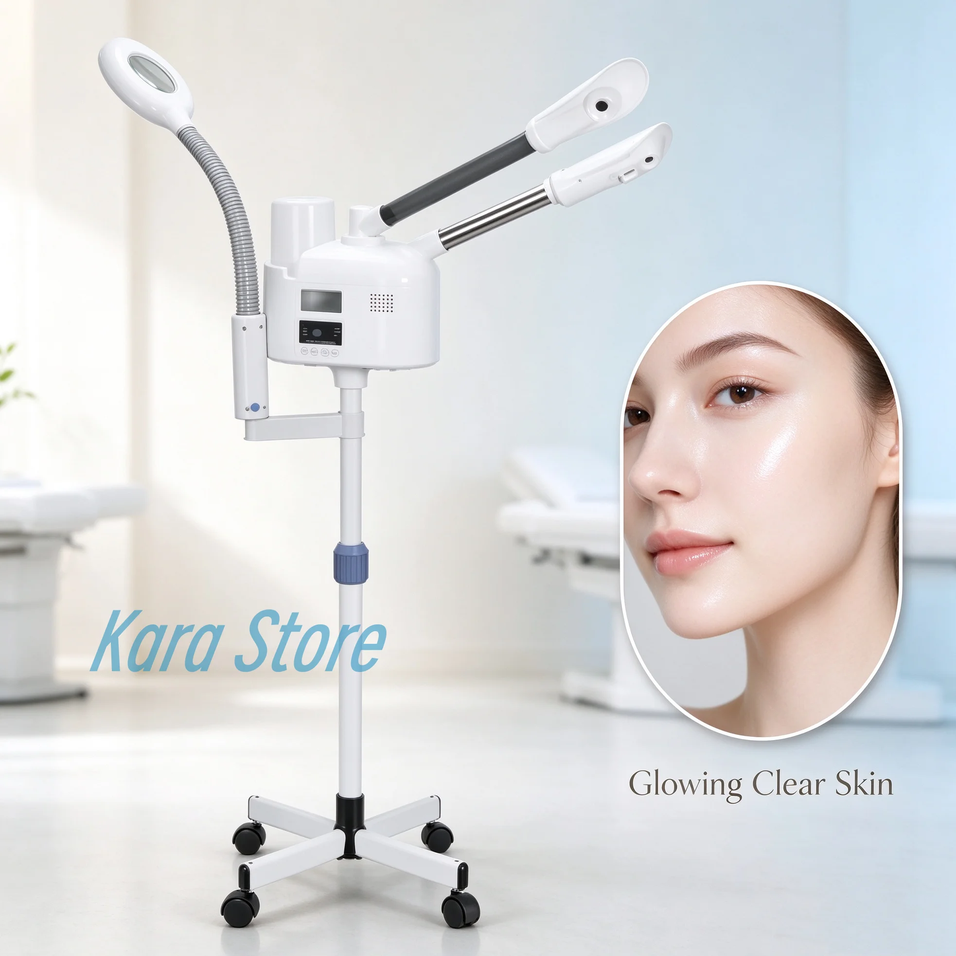 Hot & Cold Facial Spa Face Steam Machine Beauty Salon Household Sprayer Facial Steamer Skin Cleaning Equipment with lamp light