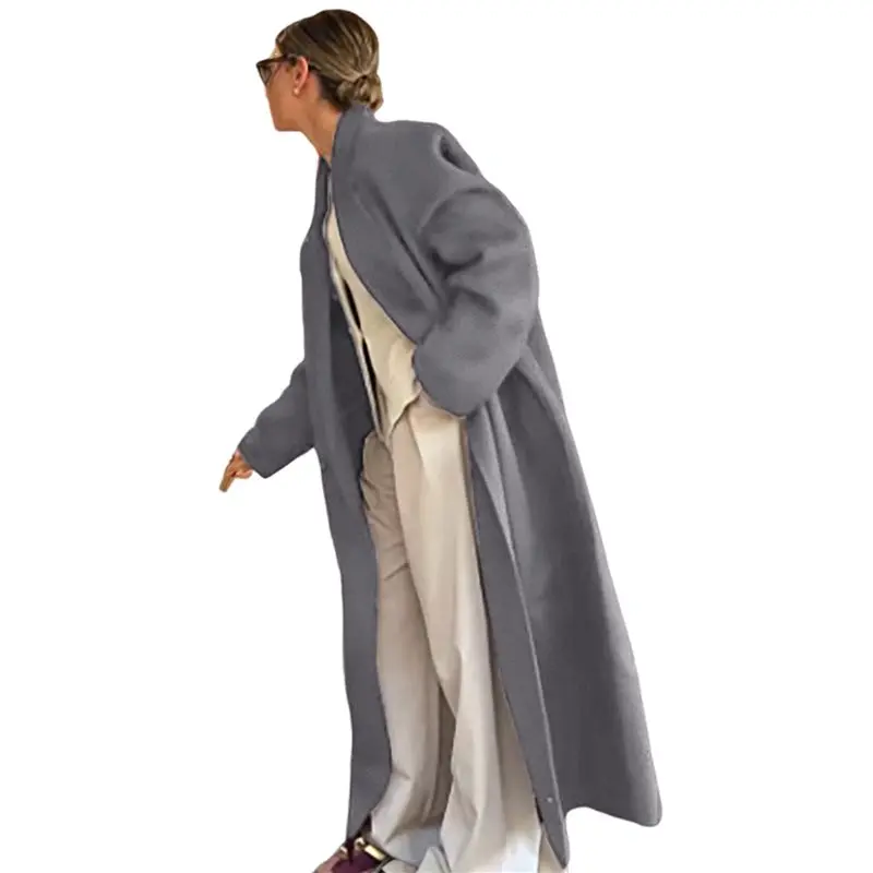 CYL-Women's Double Breasted Woolen Coat Lapel Collar Long Sleeve Female Outerwear Overcoat