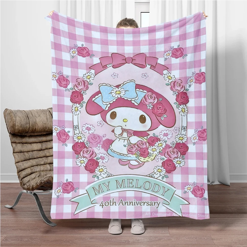 8 Sizes My Melody Sanrio Printed Blanket Warm Soft Fluffy Kids and Adult Sofa Throw Blanket for Bed Outdoor Travel Camping Gifts