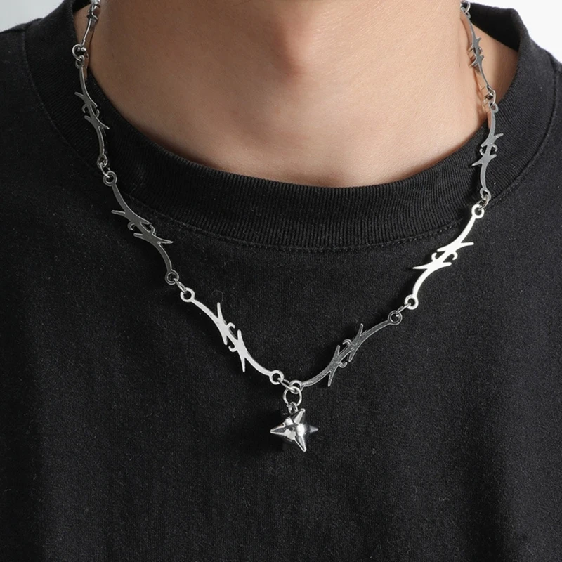 Hip Hop Gothic Thorns Chain Necklace Punk Style Choker Chain Necklace For Men Women Rock Jewelry Eboy Egirl Chain Star Necklaces