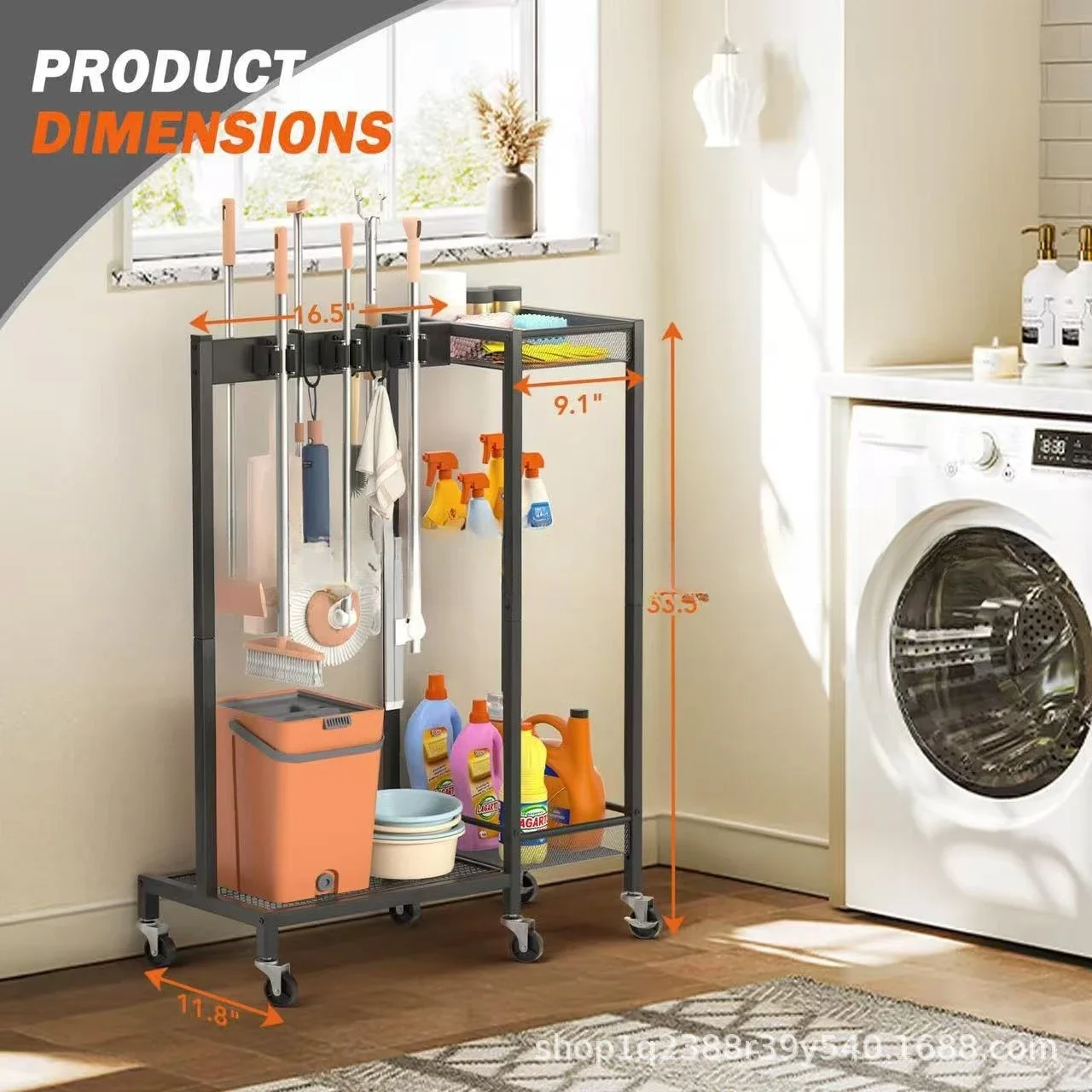 Cross-border indoor cleaning tool rack garage organization broom mop storage rack subway art multi-layer storage rack