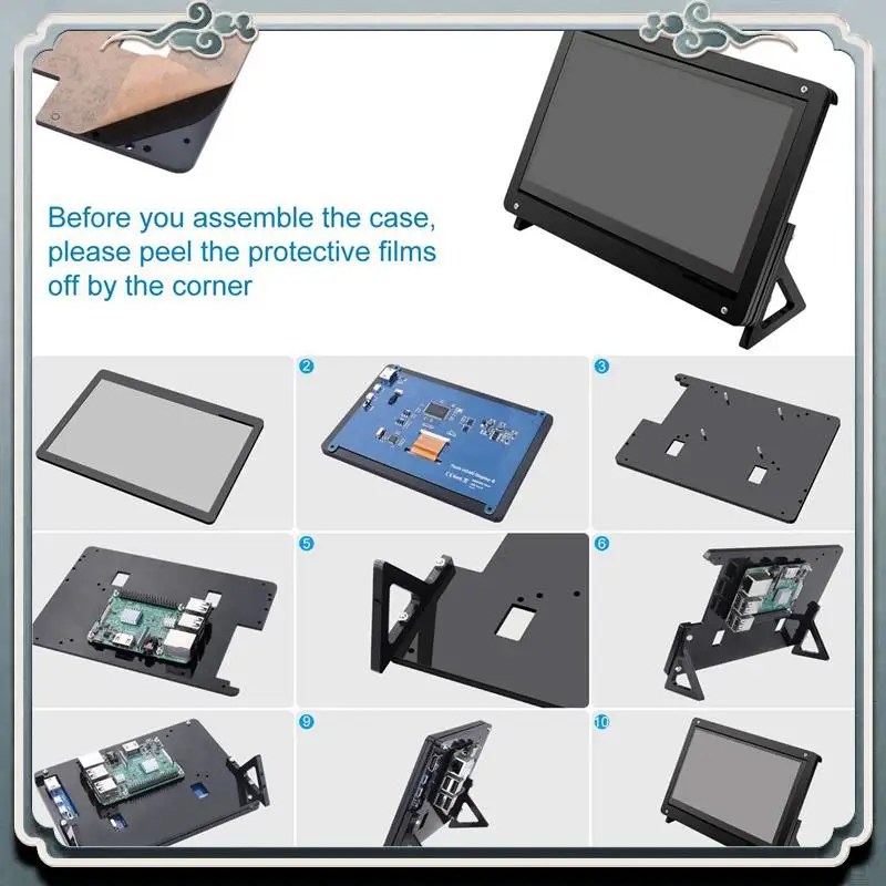 ABIJ-3Pcs 7 Inch Lcd Acrylic Bracket Case Contact Screen Case Holder Bracket For Raspberry Pi 3 Model B+