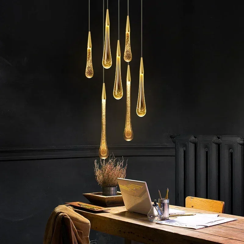 

Crystal Led Bedroom Pendant Lights For Dining Room bar Water drop Chandelier Stair lamp interior decoration Hanging lamps