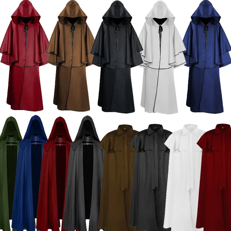 

Halloween Medieval Wizard Hooded Robe Stage Performance Costume Gothic Style Cape for Women 18-25 Years Old Summer New Arrival