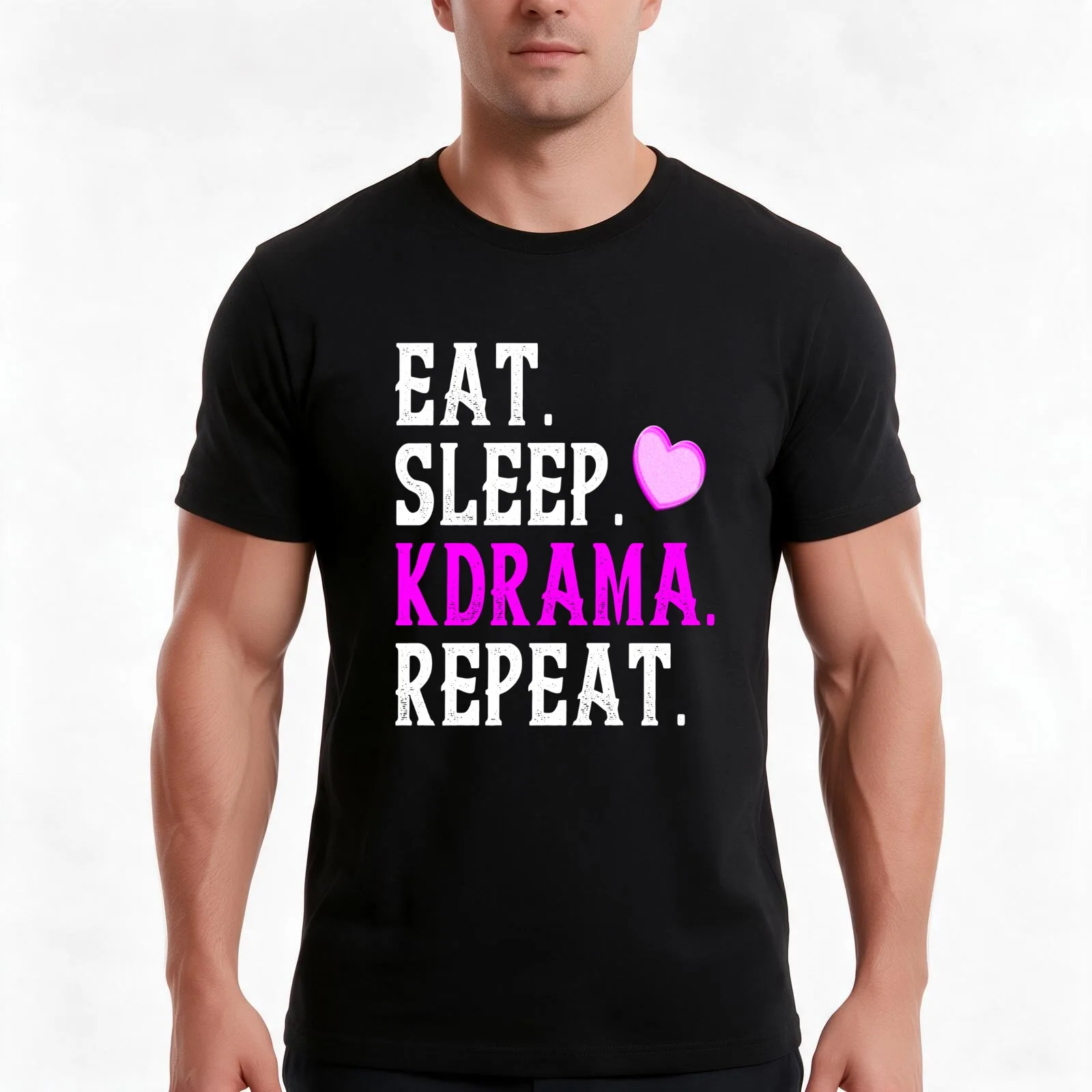 K-drama Fan - Eat Sleep Kdrama Repeat T-Shirt, Summer Casual Cotton Tee, Oversized Streetwear Tops, Vintage Graphic Print