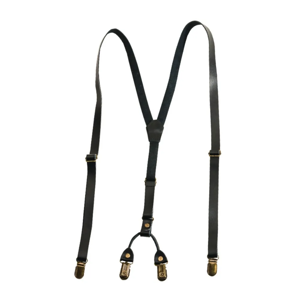 

Simple 1.5CM Suspenders for Men Black Retro Leather Suspenders Spaghetti Strap Metal Clip Suspender Clip Suit
