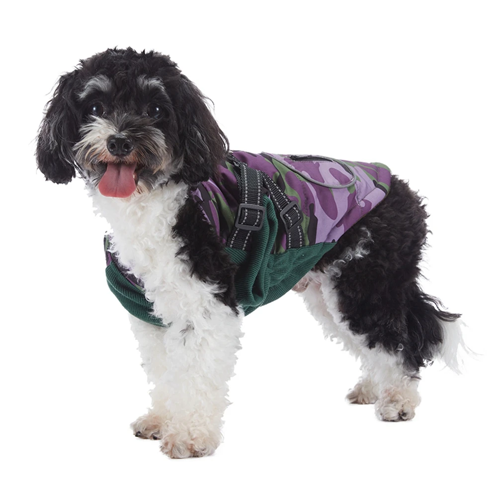 Military Reflective Pet Dogs Coats With Harness Winter Warm Thickness Cotton Coat For Small Medium Large Pets Dogs Puppy Clothes