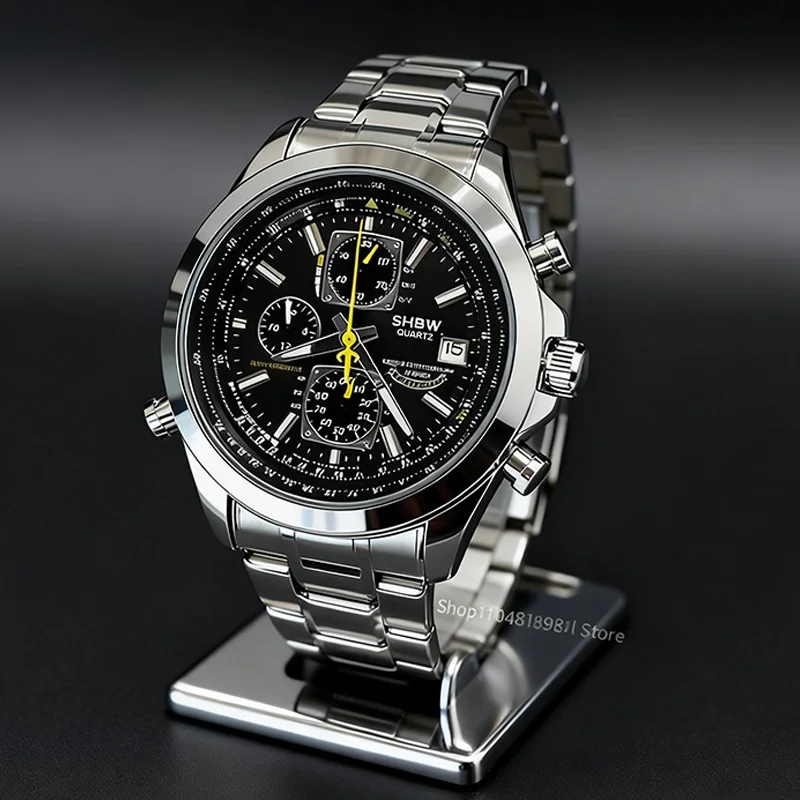 

SHBW Quartz Clock Men's Luxury Fashion Wristwatch Luminous Calendar Round Multi-function Timing Watch Christmas Gift for Men