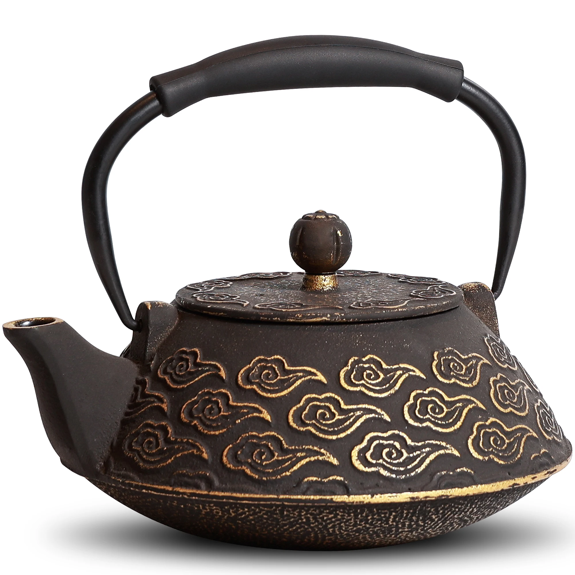 Cast Iron Teapot, Japanese Tea Pot with Infuser for Loose Leaf,  with Enameled Interior, Clouds Pattern 27oz, 800ml Black