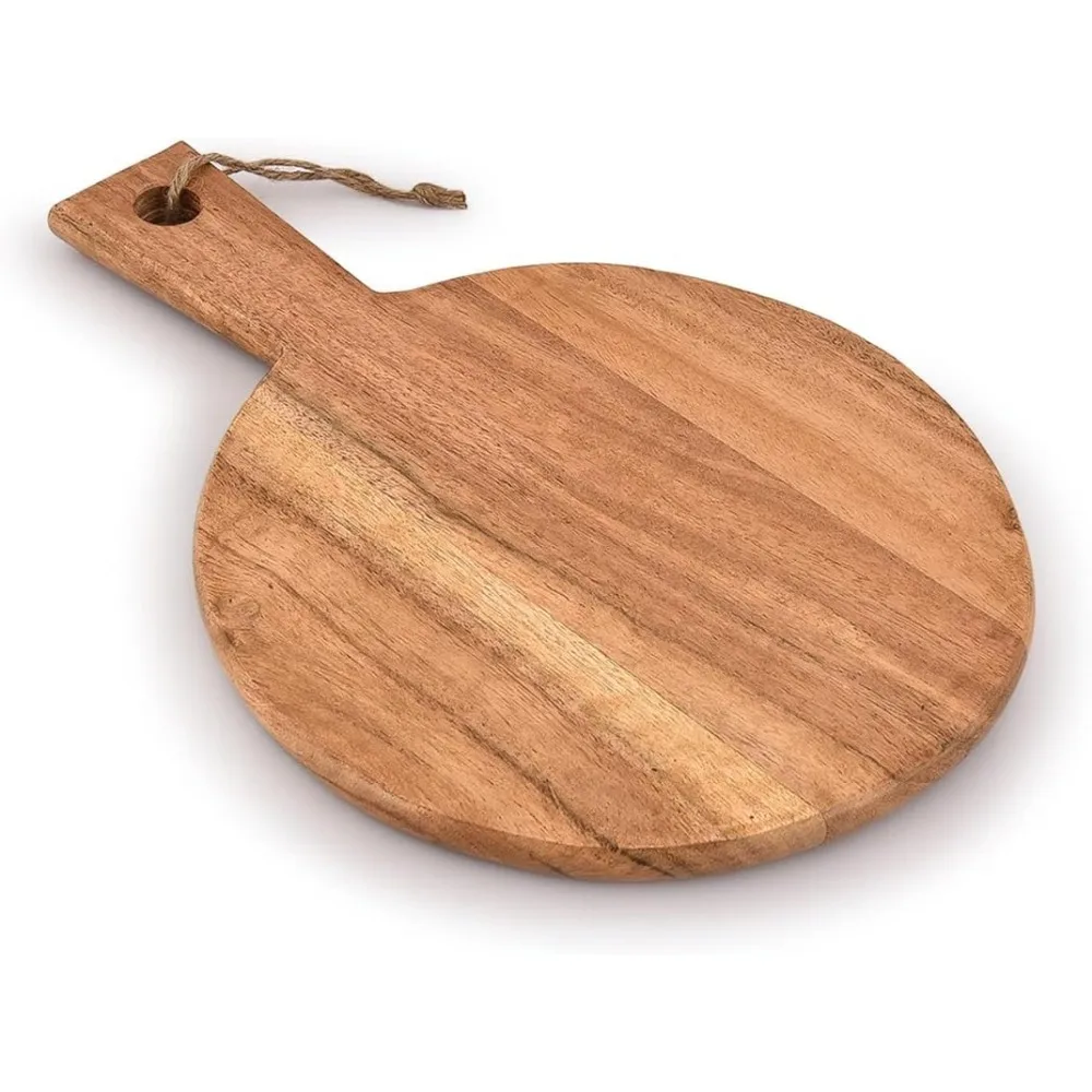 

Круглая разделочная доска из дерева акации с ручкой для разделения и сервировки мясных изделий, сыра, пиццы, хлеба - Настенный декор (13