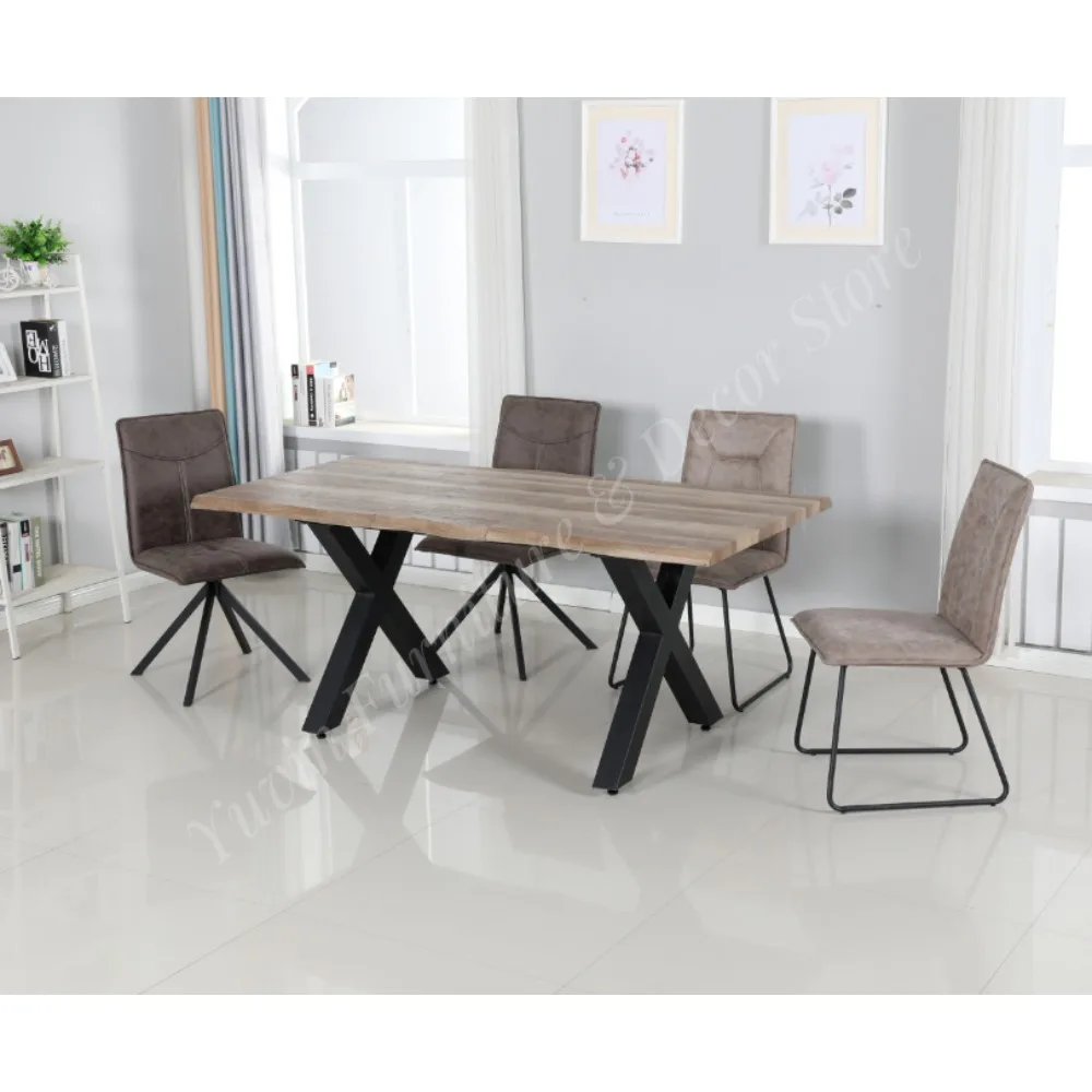 MDF Table Top with 3D Paper Powder Coating Metal Leg 80*80 Thickness 1.2mm Modern Style Rustic Dining Table