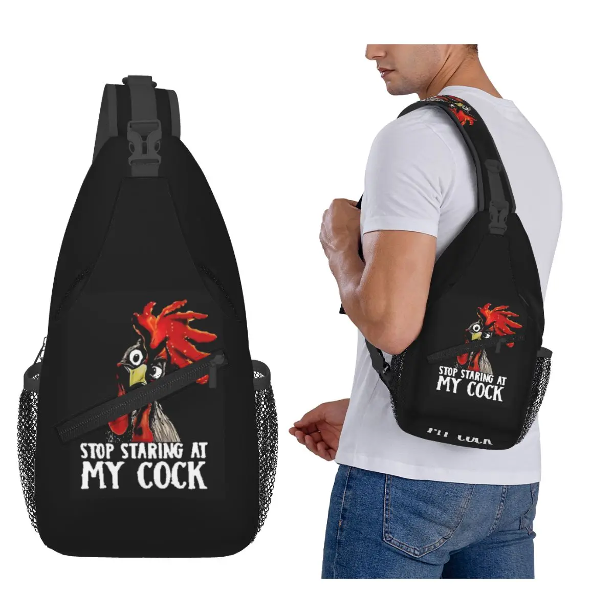 

Animals - Stop Staring At My Cock - Gangster Chicken Chest Bag Men Sling Crossbody Backpack Chest Bag Daypack Shoulder Bag