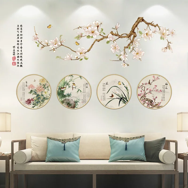 Ink Painting Landscape Ginkgo Tree Wall Stickers Living Room Wall Decoration Antique 3D Home Decor Art Vinyl Wall Decal Mural