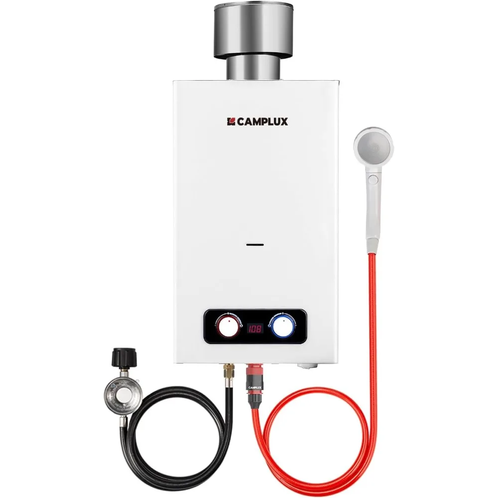 

Tankless Water Heater, Outdoor Propane Water Heater with 4.33" S/S Rain Cap, for Camping, Cabin, Windproof Design, 68,000