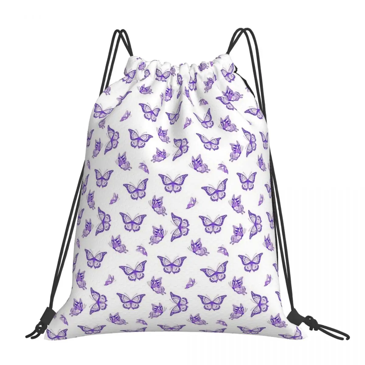 The Purple Butterfly Print Backpacks Casual Drawstring Bags Drawstring Bundle Pocket Sports Bag Book Bags For Man Woman Students