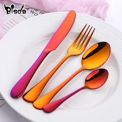 4PCS Gold Cutlery Set Stainless Steel Blue Dinner Set Rose Gold Cutleries Blue Tableware set Dinner Knife Dinner Fork