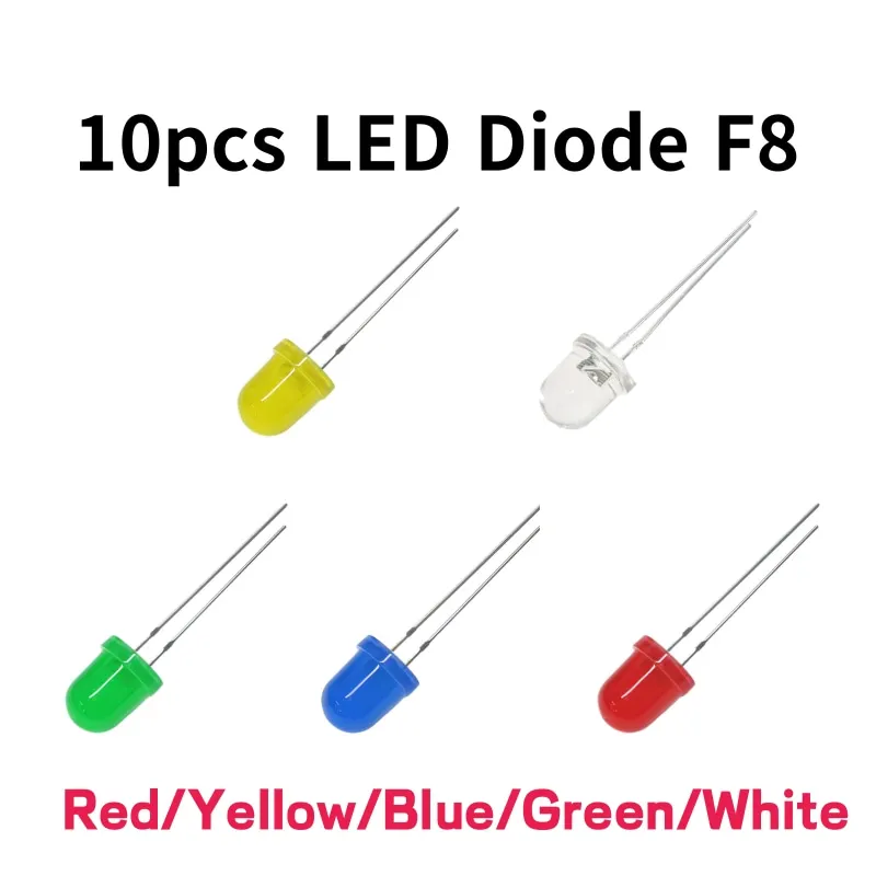10PCS 8MM LED Diode F8 Red Yellow Blue Green White Leds Lights Diod Electronic Components