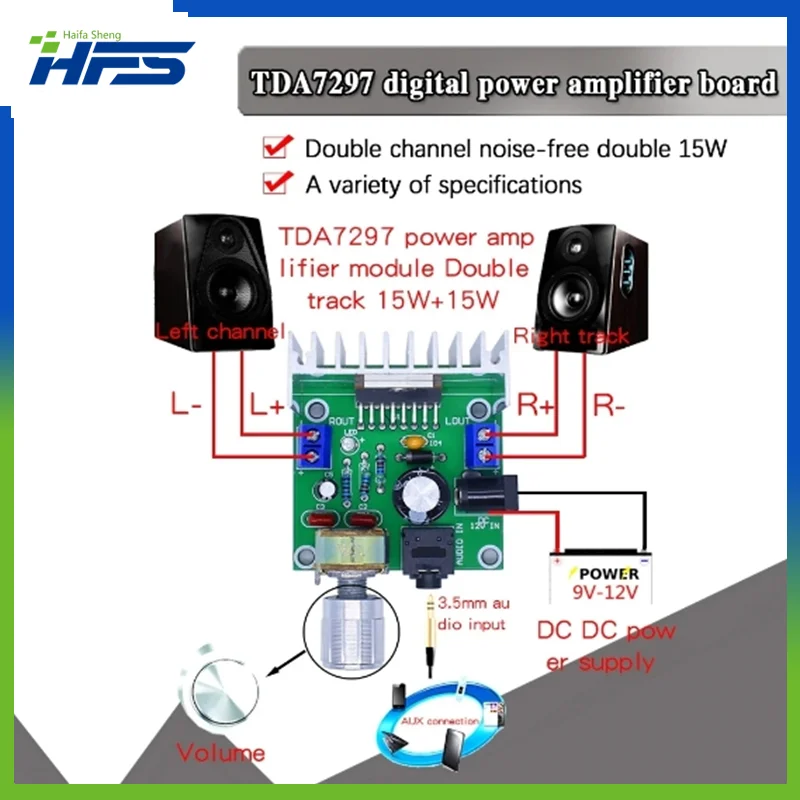 

Плата аудиоусилителя TDA7297, модуль, двухканальные детали для набора «сделай сам», двухканальный цифровой усилитель 15 Вт + 15 Вт
