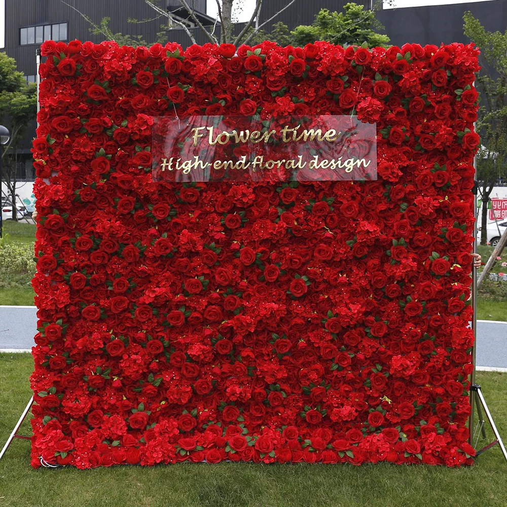 Hot Sale Fabric Bottom Artificial Flower Wall 3D Artificial Red Peony Flower Wedding Backdrop for Event Wedding Decoration