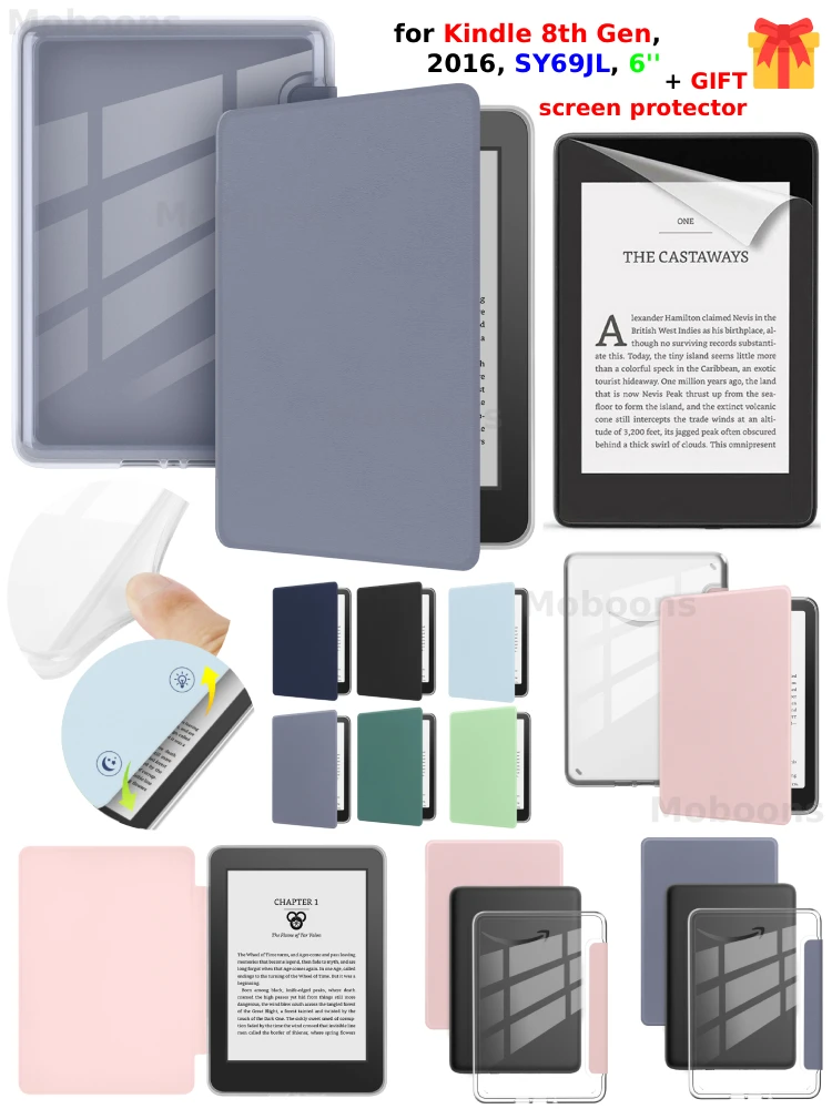 Etui na Kindle 8. generacji 6 cali + Folia Ochronna SY69JL 2016 Przezroczyste Akrylowe Skórzane Etui PU z Funkcją Auto Sleep/Wake Akcesoria do Kindle Funda — zdjęcie produktu 7