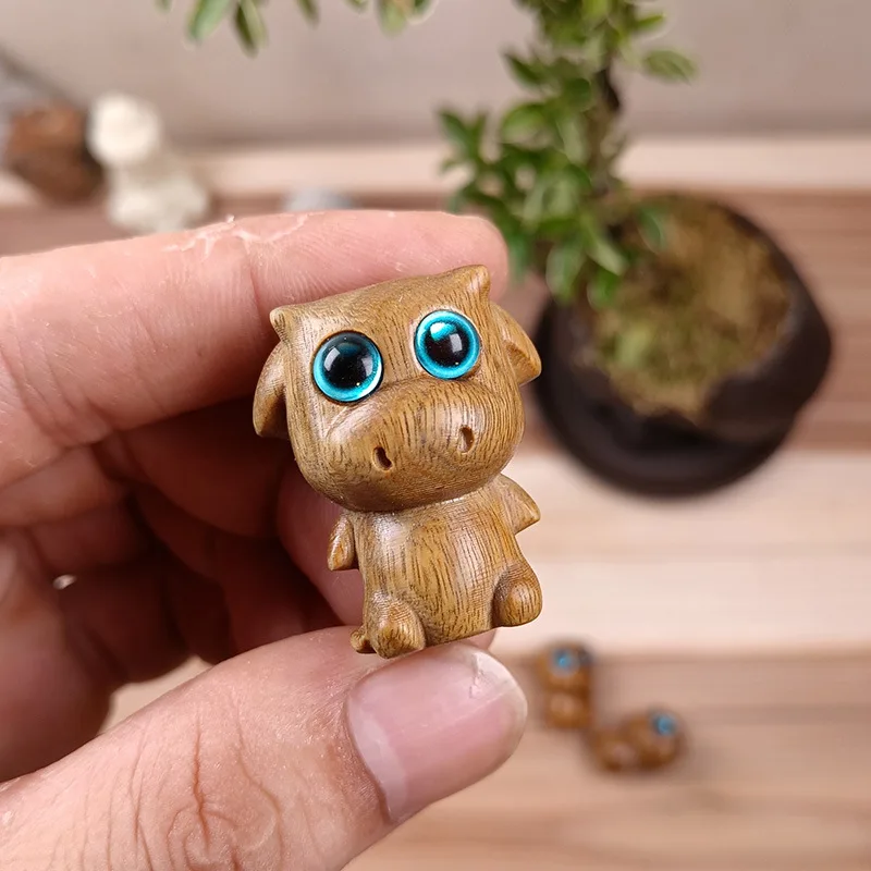 Miniature Interior Wooden 1PCS About 3.3x2.8x2.3cm Carved Cartoon Animal Cow Pendant Cute Desktop Accessories DIY Pendant Couple