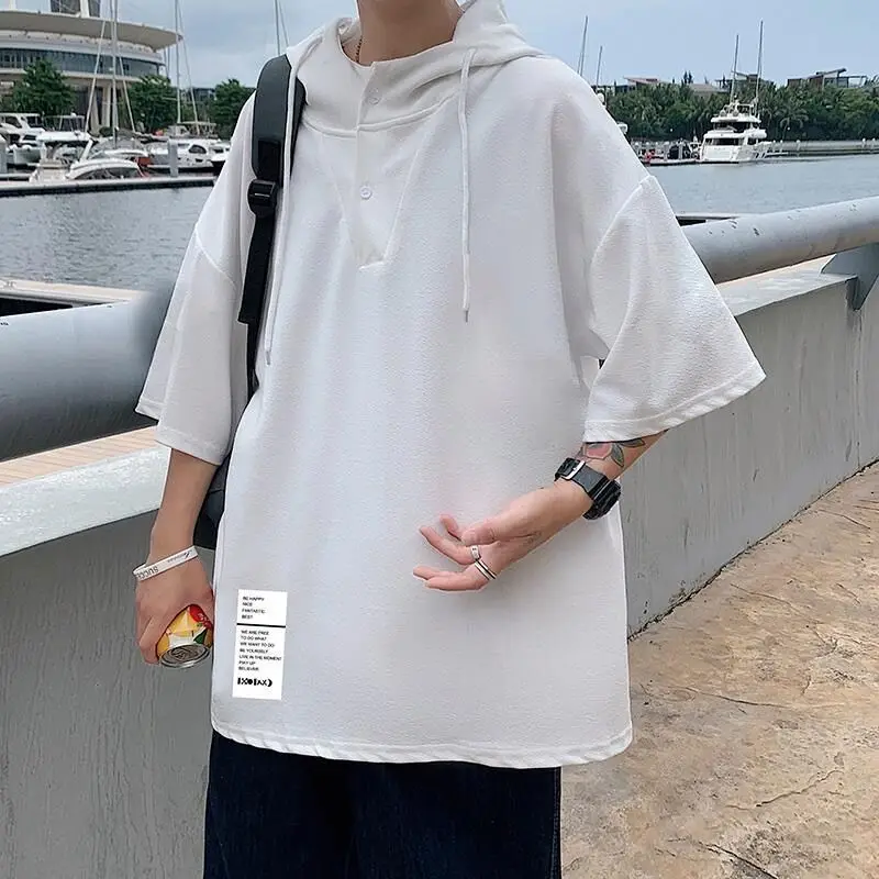 Summer thin breathable hooded short sleeve t-shirt men's large medium sleeve work clothes sweater