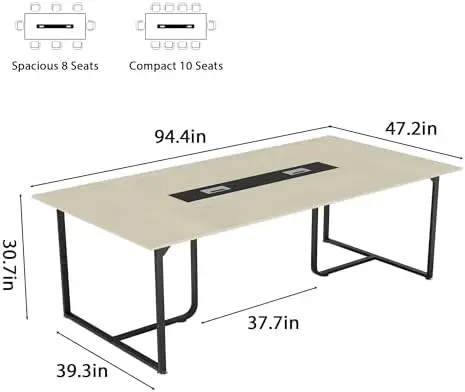 8FT Conference Table,Conference Room Table with Grommet,Stable Structure,Adjustable Foot Pads