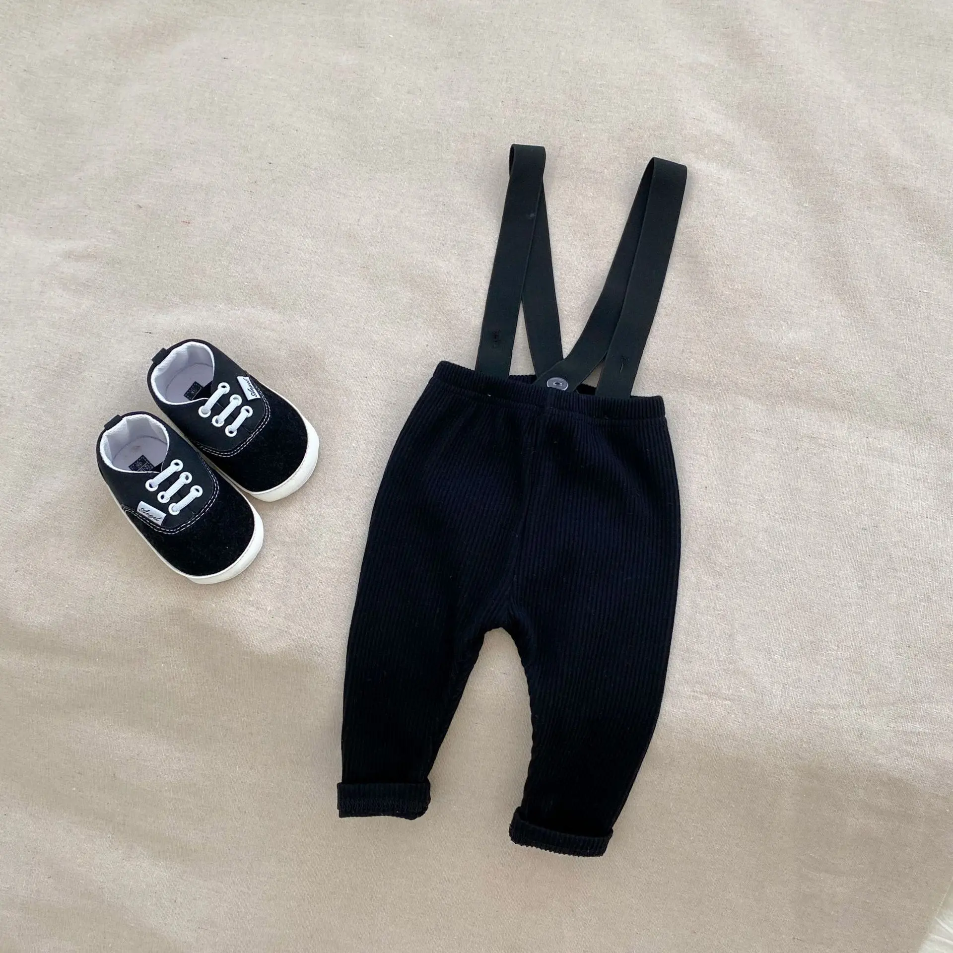 2024 Autumn Infant Baby Boys 2PCS Clothes Set Cotton Long Sleeve Tops Suspender Pants Suit Casual Simple Toddler Boys Outfits