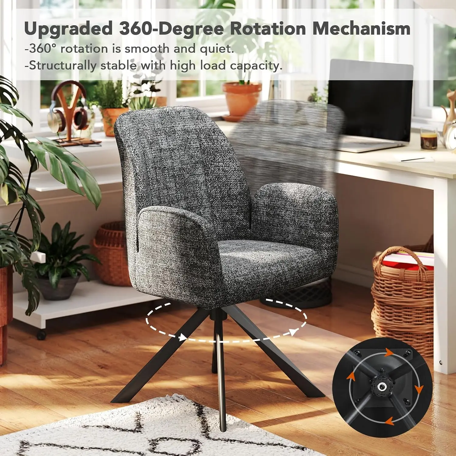 Swivel Dining Chair Set 6, Upholstered Armchair 360° Rotation Metal Frame, Kitchen Lounge Seating Chenille Darkgrey, Customized