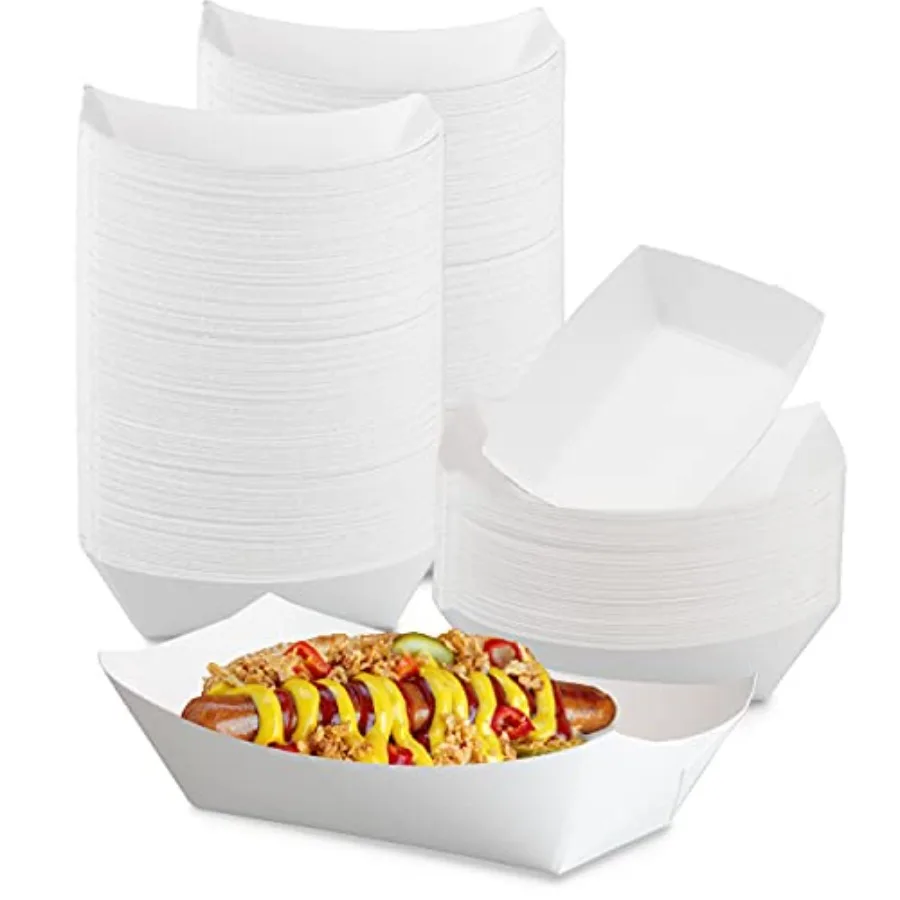 

[1000 Pack 2 lb Paper Food Trays Heavy Duty Disposable Food Boats White Nacho Tray for Parties Fairs Picnics Carnivals Holds Sa