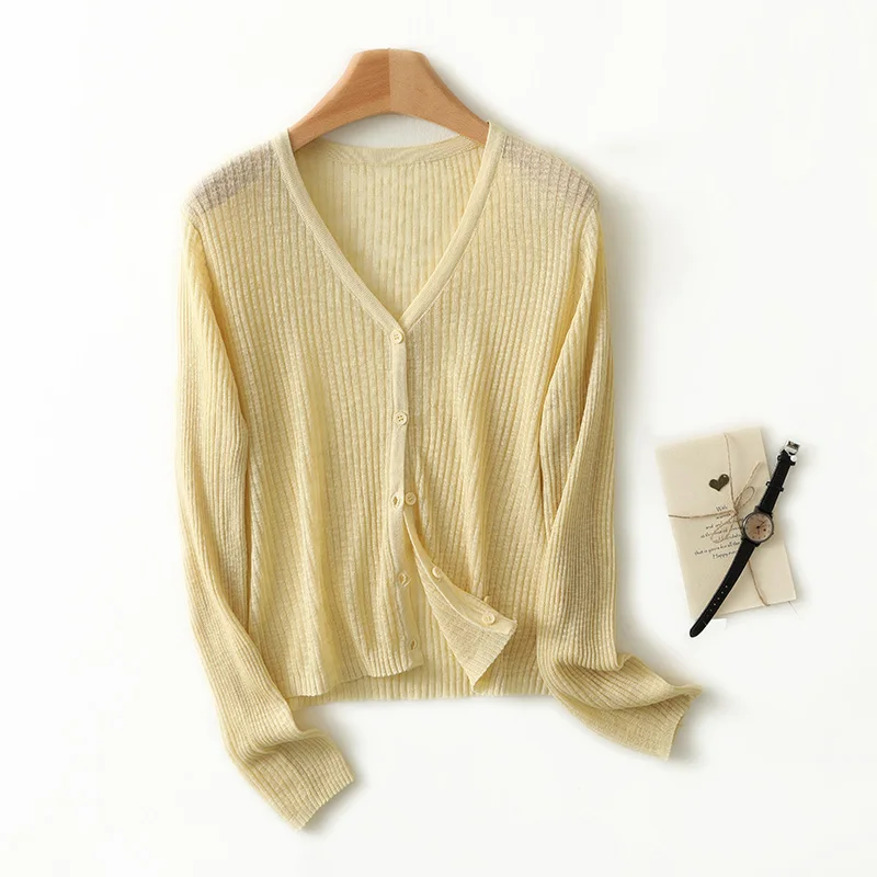 Free Shipping 100% Wool Knitted V-neck Summer Cardigans Cashmere Sweaters Women Soft High Quality Ladies Jumpers Clothes Y02
