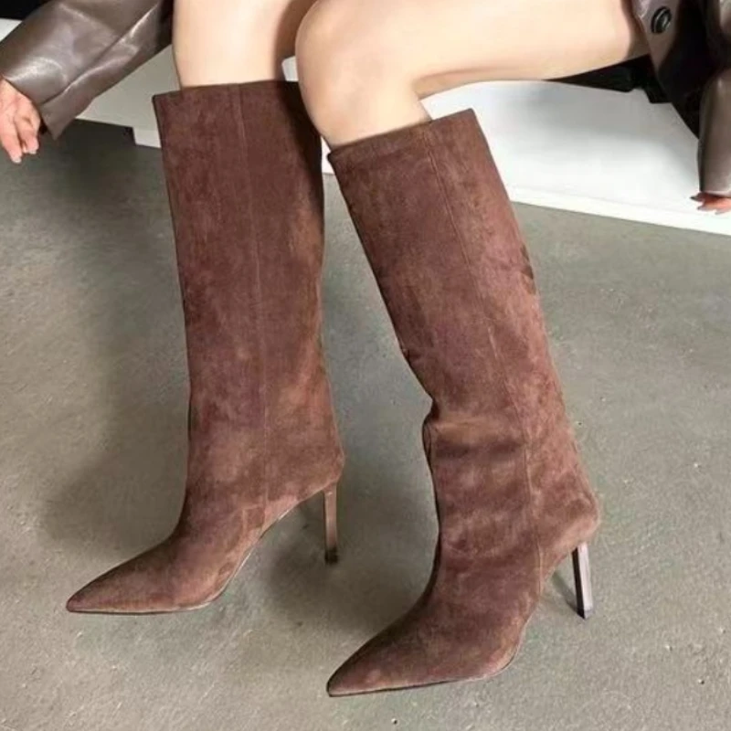 High Heels High Boots Women Sexy Pointed Toe Heeled Shoes Luxury New Winter 2025 Trend Fashion Boots Party Chelsea Botas Pumps